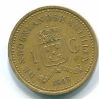 1 GULDEN 1993 ANTILLES NÉERLANDAISES Aureate Steel Colonial Pièce #S12167.F.A - Nederlandse Antillen