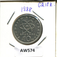10 DRACHMES 1988 GRIECHENLAND GREECE Münze #AW574.D.A - Griekenland