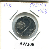 2 KORUN 1993 REPÚBLICA CHECA CZECH REPUBLIC Moneda #AW306.E.A - Repubblica Ceca