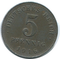 5 PFENNIG 1916 A ALEMANIA Moneda GERMANY #AE309.E.A - 5 Pfennig
