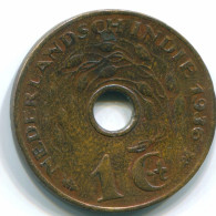1 CENT 1938 INDES ORIENTALES NÉERLANDAISES INDONÉSIE Bronze Colonial Pièce #S10273.F.A - Dutch East Indies