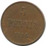 5 PENNIA 1916 FINLAND Coin RUSSIA EMPIRE #AB219.5.U.A - Finnland