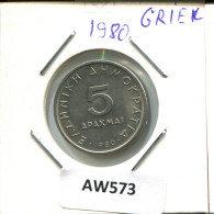 5 DRACHMES 1980 GRIECHENLAND GREECE Münze #AW573.D.A - Griechenland