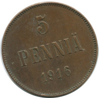 5 PENNIA 1916 FINLANDIA FINLAND Moneda RUSIA RUSSIA EMPIRE #AB271.5.E.A - Finnland