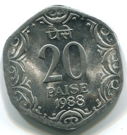 20 PAISE 1988 INDIA UNC Moneda #W11135.E.A - Inde