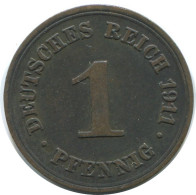 1 PFENNIG 1911 E ALEMANIA Moneda GERMANY #AE599.E.A - 1 Pfennig