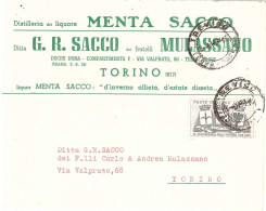 1958 L.25 ANNIVERSARIO VITTORIA BUSTA LIQUOR MENTA SACCO TORINO - 1946-60: Poststempel