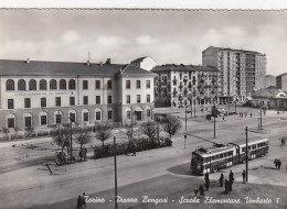 TORINO-PIAZZA BENGASI-SCUOLA ELEMENTARE=UMBERTO I=-TRAM-CARTOLINA VERA FOTOGRAFIA- NON VIAGGIATA 1952-1959 - Places & Squares
