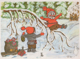 PAPÁ NOEL Feliz Año Navidad GNOMO Vintage Tarjeta Postal CPSM #PAY595.A - Santa Claus