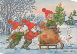 PAPÁ NOEL Feliz Año Navidad GNOMO Vintage Tarjeta Postal CPSM #PAW889.A - Kerstman
