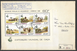 Mozambique Lettre Recommandé 1981 Bloc Salon Mondial Chasse éléphant Gibier World Hunting Fair Elephant Game S/s R Cover - Mosambik