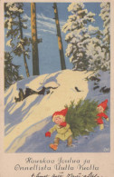 SANTA CLAUS Happy New Year Christmas GNOME Vintage Postcard CPSMPF #PKD270.A - Santa Claus