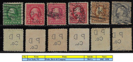 USA United States 1902/1942 6 Stamp With Perfin PD/Co. By Parke Davis & Company From New York Lochung Perfore - Zähnungen (Perfins)