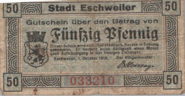 50 PFENNIG 1918 Stadt ESCHWEILER Rhine DEUTSCHLAND Notgeld Banknote #PG476 - [11] Emissions Locales