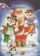 SANTA CLAUS Happy New Year Christmas SNOWMAN Vintage Postcard CPSM #PAU407.GB - Santa Claus