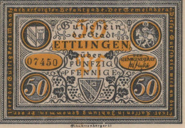 50 PFENNIG 1921 Stadt ETTLINGEN Baden UNC DEUTSCHLAND Notgeld Banknote #PB371 - [11] Emissions Locales