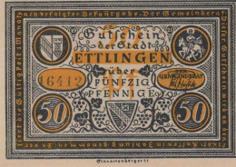 50 PFENNIG 1921 Stadt ETTLINGEN Baden UNC DEUTSCHLAND Notgeld Banknote #PB373 - [11] Emissions Locales