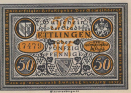 50 PFENNIG 1921 Stadt ETTLINGEN Baden UNC DEUTSCHLAND Notgeld Banknote #PB363 - [11] Emissions Locales