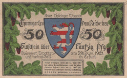 50 PFENNIG 1921 Stadt ERFURT Saxony UNC DEUTSCHLAND Notgeld Banknote #PB319 - [11] Local Banknote Issues