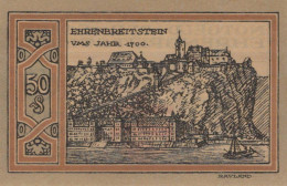 50 PFENNIG 1921 Stadt EHRENBREITSTEIN Rhine UNC DEUTSCHLAND Notgeld #PB048 - [11] Lokale Uitgaven