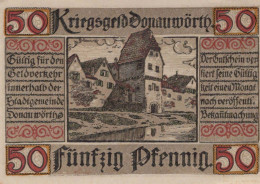 50 PFENNIG 1921 Stadt DONAUWoRTH Bavaria UNC DEUTSCHLAND Notgeld Banknote #PH605 - [11] Lokale Uitgaven