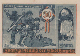 50 PFENNIG 1921 Stadt BÜRGEL Thuringia UNC DEUTSCHLAND Notgeld Banknote #PA329 - Lokale Ausgaben