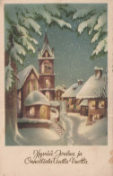 Feliz Año Navidad IGLESIA Vintage Tarjeta Postal CPSMPF #PKD545.ES - New Year
