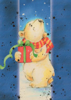 Feliz Año Navidad OSO Animales Vintage Tarjeta Postal CPSM #PBS288.ES - New Year