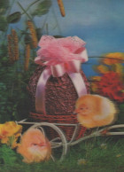PASQUA POLLO UOVO LENTICULAR 3D Vintage Cartolina CPSM #PAZ034.IT - Easter