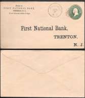 USA Freehold NJ First National Bank 3c Postal Stationery Cover Mailed 1880s - Lettres & Documents