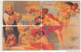 PORTUGAL - Puzzle Of 4 TLP Telecards, Painting/Alegoria Do Vinho, Tirage 1000, 09/93, Used - Portogallo