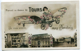 CPA Voyagé 1910  TOURS * Planant Au Dessus De TOURS Je Vous Envoie Mes Amitiés ( Petite Fille Dans Avion ) - Tours