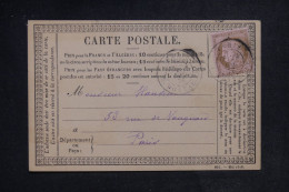 FRANCE - Carte Précurseur De Paris Pour Paris En 1876 - L 153065 - Precursor Cards