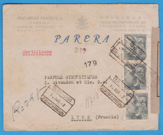 LETTRE RECOMMANDEE ESPAGNE DE 1942 - PERFUMERIA PARERA BARCELONA POUR LYON (FRANCE) - CENSURA GUBERNATIVA - Storia Postale