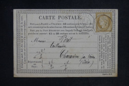 FRANCE - Carte Précurseur De Lyon Pour Charavines En 1876 - L 153066 - Vorläufer