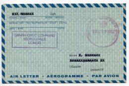 Congo 1962 Aerogramme - United Nations Danish ONUC Command, Leopoldville To Odense Denmark - Lettres & Documents