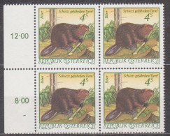 1982 , Mi 1718 ** (3) - 4er Block Postfrisch -  Naturschutz : Gefährdete Tiere - Biber - Neufs