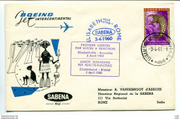 Primo Volo Sabena Elisabethville-Roma Del 3/4/60 - Airmail