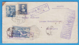 LETTRE PAR AVION DE 1939 VALENCIA (ESPAGNE) POUR PARIS - CENSURA MILITAR VALENCIA - TIMBRES ESPAGNOLS - Brieven En Documenten