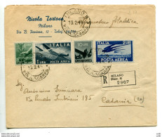 Posta Aerea Lire 1 + Complementari Su Busta Racc. Da Milano A Catania - 1946-60: Poststempel
