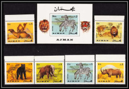 Ajman - 2999e/ N°412/417 A + Bloc 111 Mammals Zebra Zebre Lion Elephant Ours Bear Rhinoceros Dromedary Neuf ** MNH  - Sonstige & Ohne Zuordnung