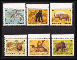 Ajman - 2999b/ N°412/417 A Mammals Zebra Zebre Lion Elephant Ours Bear Rhinoceros Dromedary Neuf ** MNH  - Eléphants