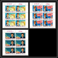 Ajman - 2905e/ N°445/447 A Kennedy Brothers 1969 Human Rights Ovrprint Specimen Surcharge Rouge Neuf ** MNH  - Kennedy (John F.)