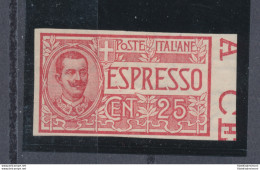 1903 Regno D'Italia, Espresso, N. 1a, 25 Cent Rosso, Non Dentellato, MLH* - Sonstige & Ohne Zuordnung
