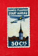 Svizzera * - 1913 -  Poste Aérienne- Précurseurs.  START AARAU 50 Cts..  Zum. I.  MH*  VOIR LA PHOTO. - Ungebraucht