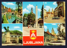 Ljubljana. La Ljubljanica, Le Triple Pont, La Cathédrale St.Nicolas. Le Monument Napoléon 1er . La Fontaine Robba. 1971 - Slovenia