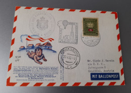 Liechtenstein 1955 Carte Par Ballon En Autriche Avec Timbre De Service - Brieven En Documenten
