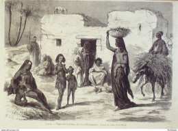 Egypte ïle Eléphantine Villageois 1878 - Stiche & Gravuren