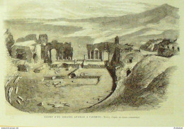Italie Taormine Ruines Du Théâtre Antique 1862 - Estampes & Gravures