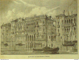 Italie Venise Canal Gondoles 1871 - Prenten & Gravure